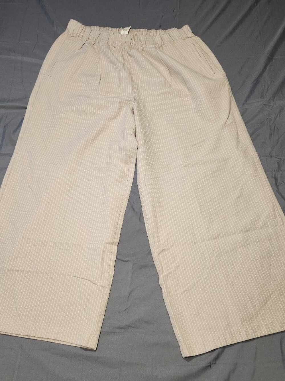 Aerie Real Good Striped Wide Leg Pants Tan / Cream Linen Blend XL Regular NWT